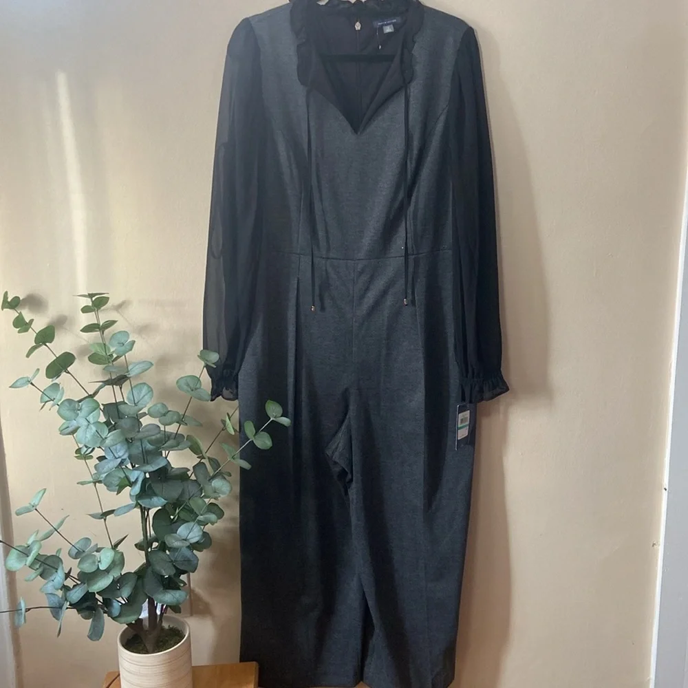 New Dark Grey Tommy Hilfiger wide leg Pant Jumpsuit Women's 16 Plus Sheer Casual